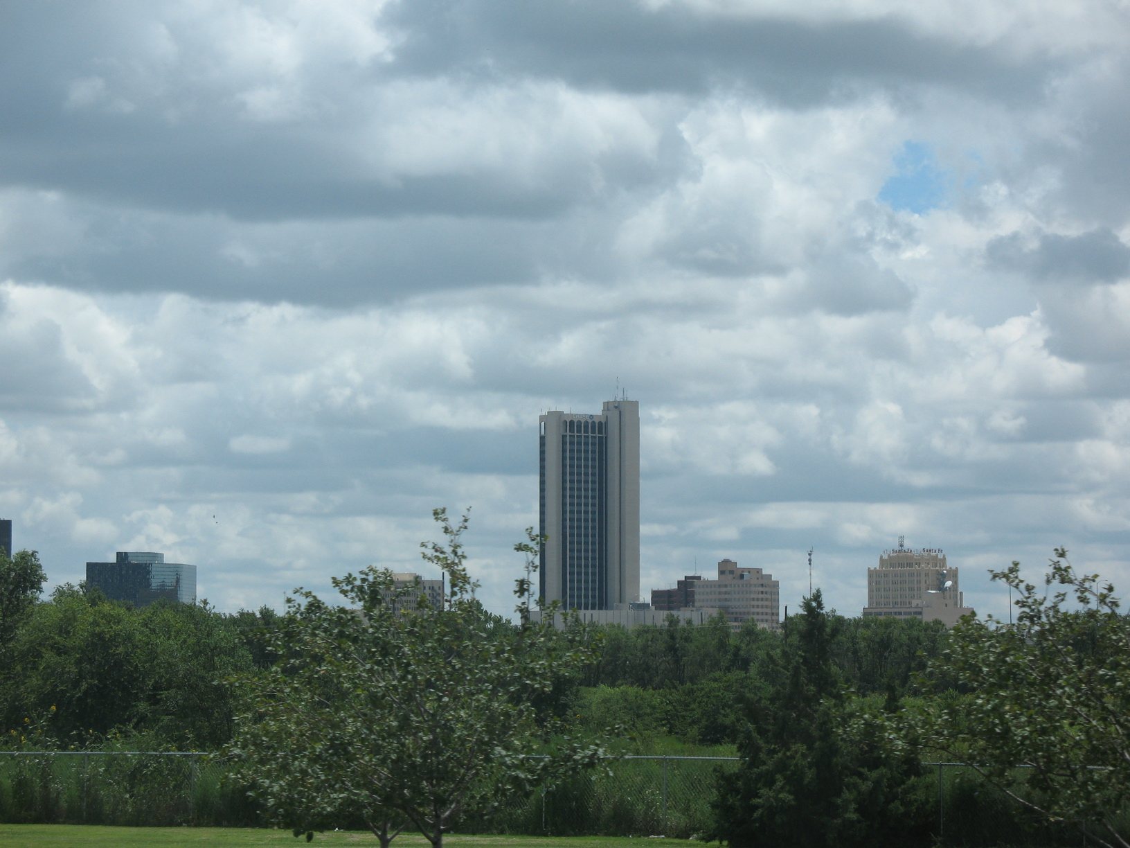 Downtown Amarillo skyline under a blue Texas sky