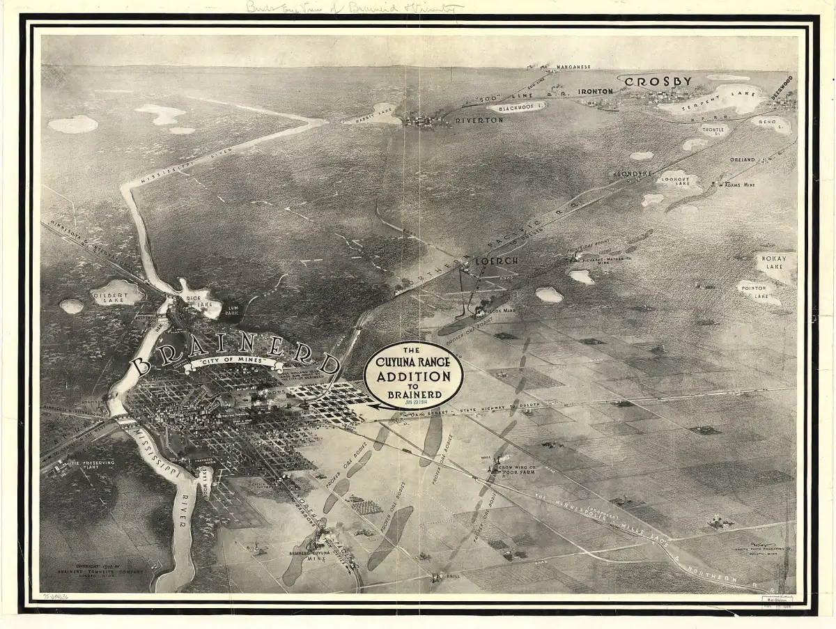 1914 bird’s-eye map of Brainerd, Minnesota