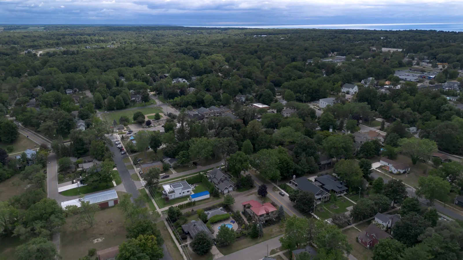Aerial view of Douglas, Michigan near the Kalamazoo River