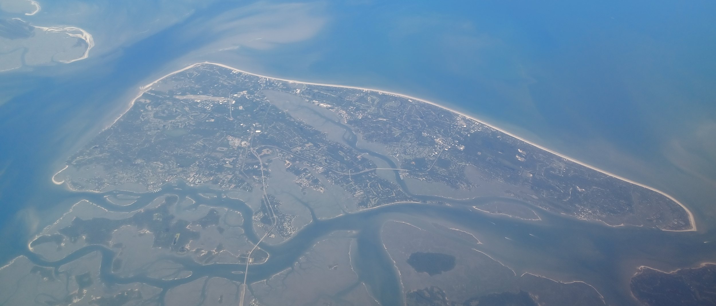 Aerial view of Hilton Head Island coastline and waterways
