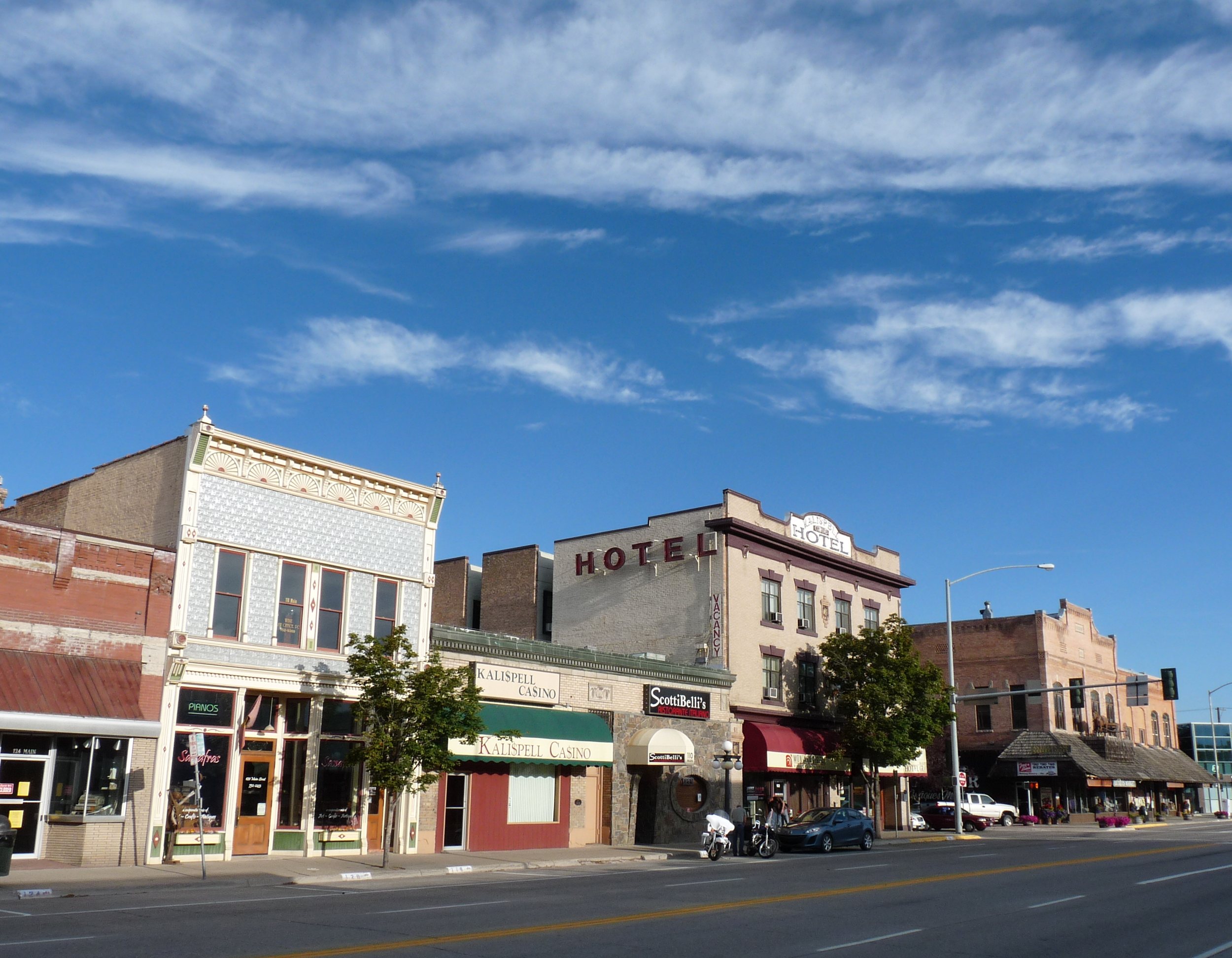 Historic buildings along Main Street in Kalispell, Montana